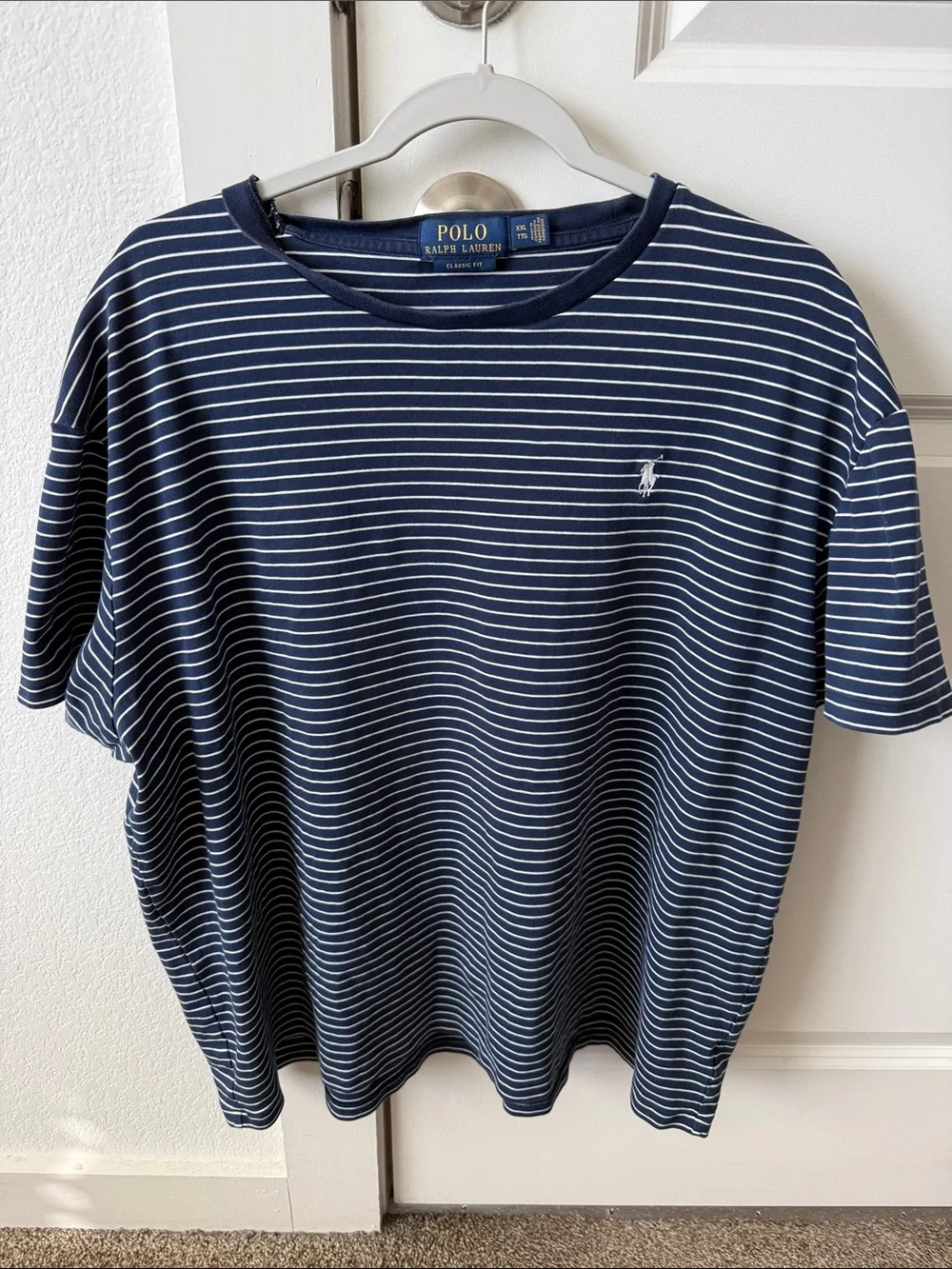 Polo by Ralph Lauren Navy with White Thin Stripe Short Sleeve Tee
